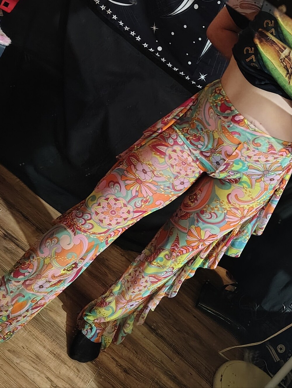 Love Multicolor Floral Paisley Wide-Leg Pants in Aqua, Coral & Yellow